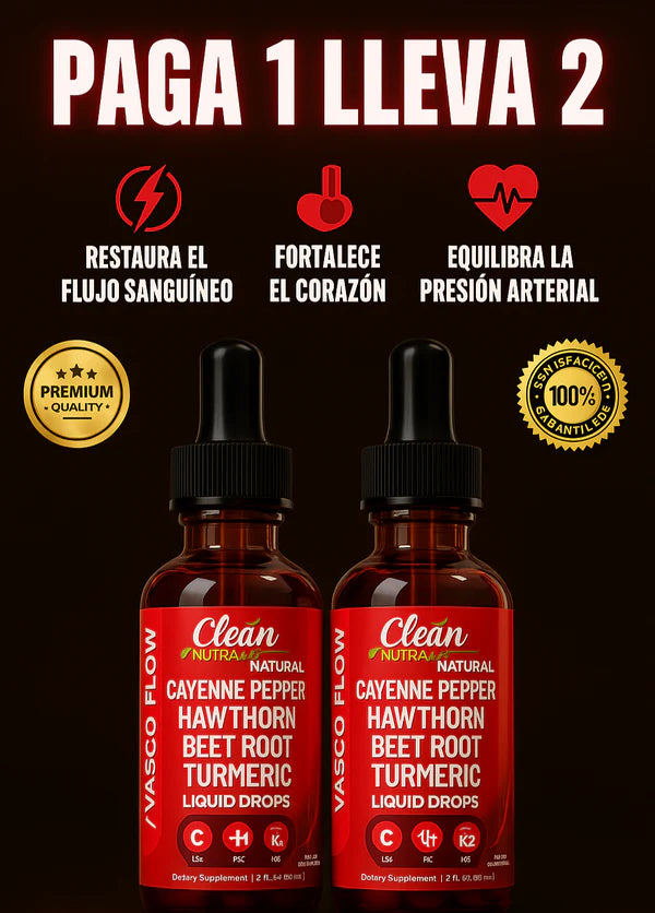Clean Nutra - Vasco Flow™ GOTAS DE PIMIENTA DE CAYENA + BAYAS DE ESPINO, VITAMINA D3 K2 2X1