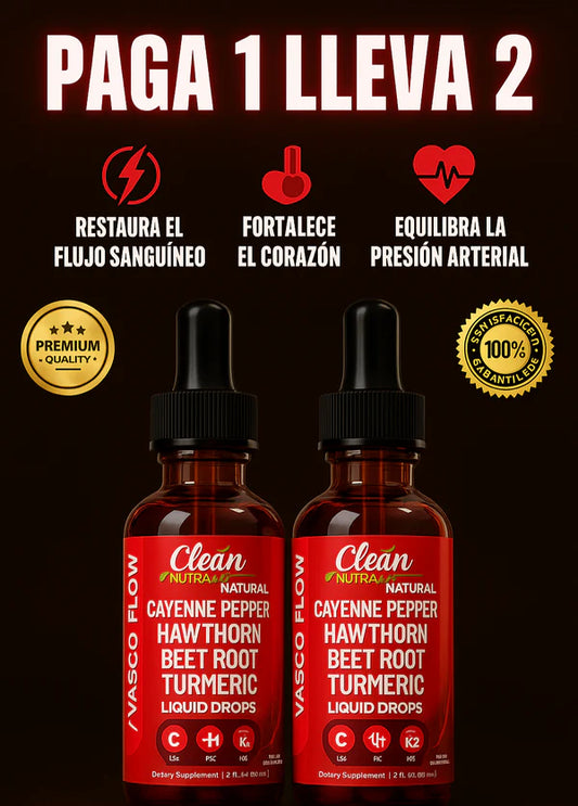 Clean Nutra - Vasco Flow™ GOTAS DE PIMIENTA DE CAYENA + BAYAS DE ESPINO, VITAMINA D3 K2 2X1